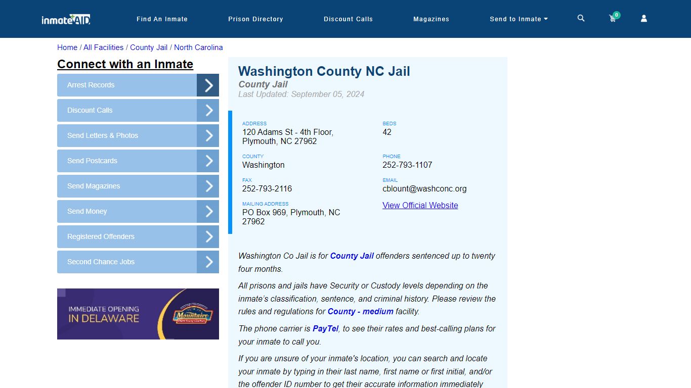 Washington County NC Jail - Inmate Locator